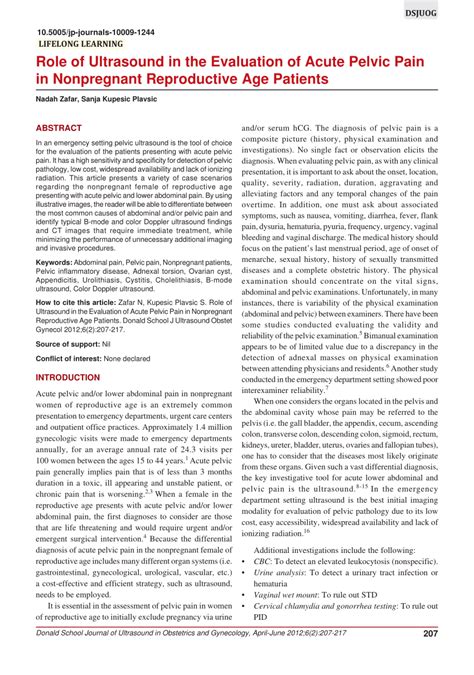 Pdf Role Of Ultrasound In The Evaluation Of Acute Pelvic Pain In