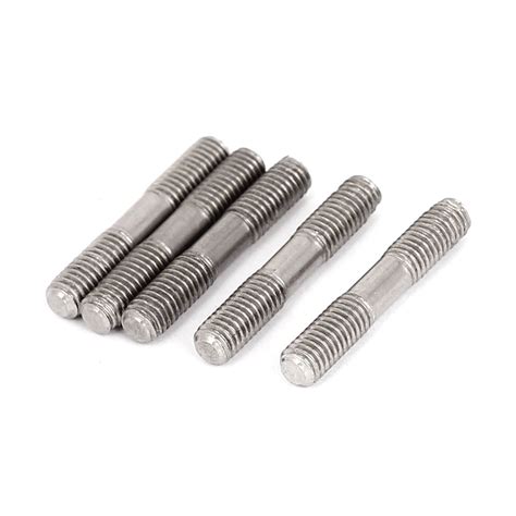M5x30mm 304 Stainless Steel Double End Threaded Stud Screw Bolt Silver