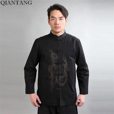 Black Traditional Chinese Style Jacket Handmade Mens Cotton Linen Kung