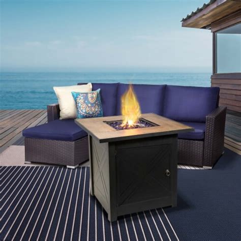 Teamson Home Outdoor Square 27 Propane Ceramic Gas Fire Pit With Steel