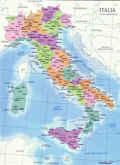 Detailed Regions Map Of Italy With Major Cities Italy Europe