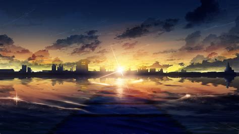 City Sea Anime Scenery Digital Art 4k 6 1300 Wallpape