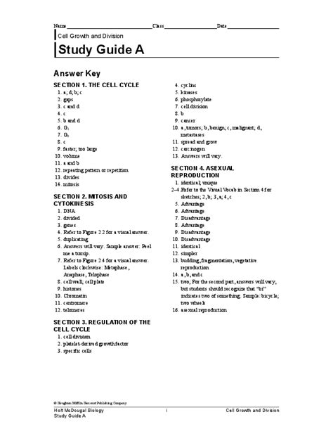 Cell Growth And Division Study Guide Answer Key Study Poster