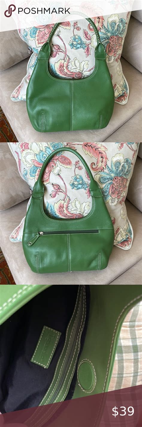 Tignanello Green Leather Shoulder Hobo Bag Medium Size Excellent