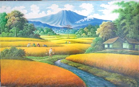 pemandangan kampung lukisan gambar pemandangan rumah kampung page