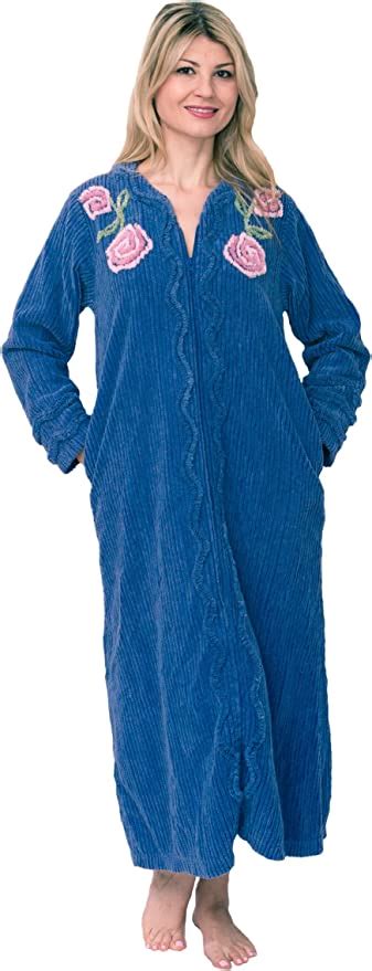 Bath And Robes Womens 100 Cotton Chenille Full Length Dressing Gown