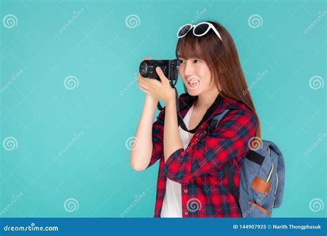 Beautiful Young Asian Woman Smiling Is Journalist Photographer Wear