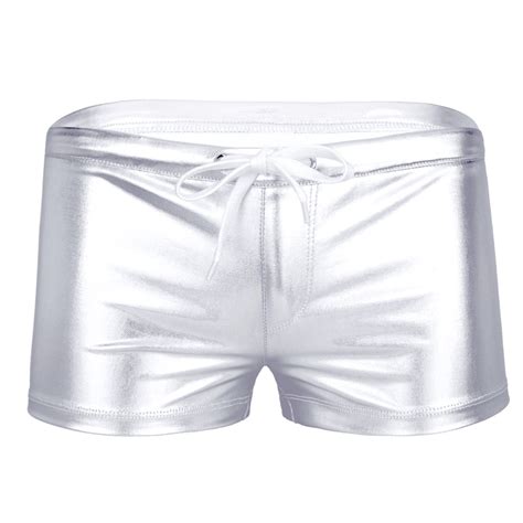 Iefiel Men Shiny Patent Leather Drawstring Boxer Shorts Underwear