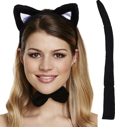 cat set for fancy dress costume ears tail and bowtie instant dress up uk toys and games