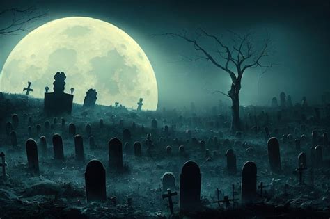 premium ai image a creepy graveyard with a full moon in the background