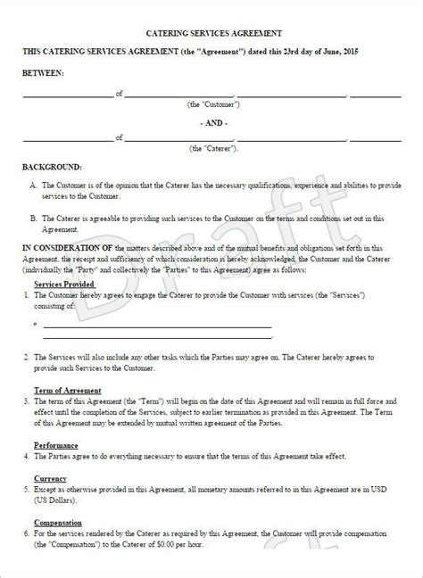 catering contract templates  word  documents