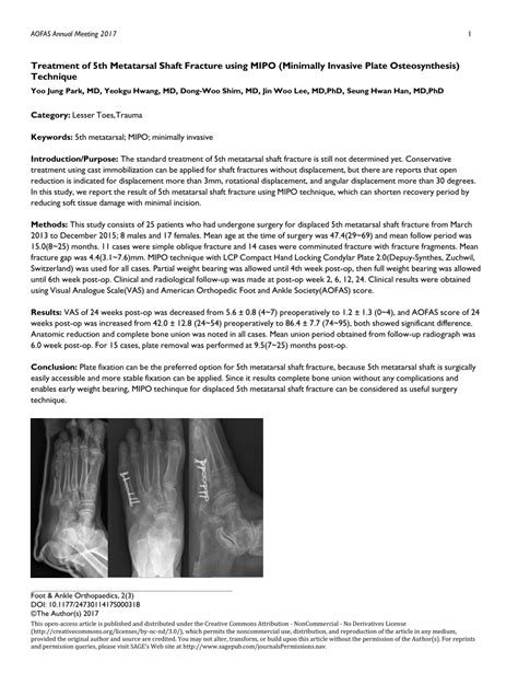 Pdf Treatment Of 5th Metatarsal Shaft Fracture Using Mipo Minimally Invasive Plate
