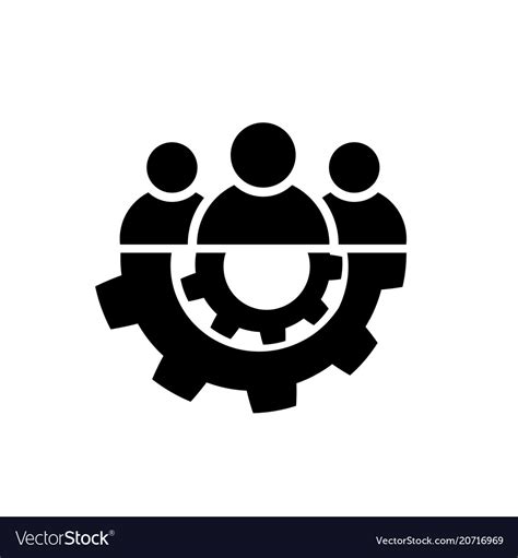 Teamwork Icon In Flat Style Team And Gear Symbol Vector Image