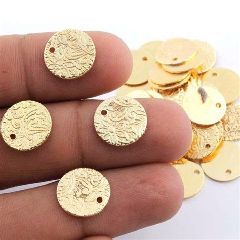 35 Pcs 24k Gold Plated Copper Stamping Blanks Round Charm Etsy