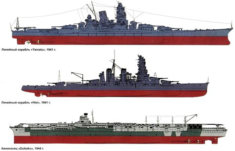 Ijn Warships Comparisons 1941 Battleships Hiei And Yamato And 1944
