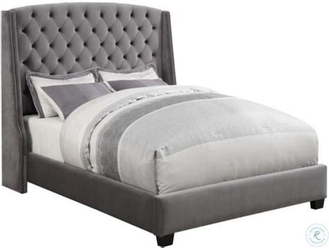 Pissarro Gray Velvet Upholstered Full Panel Bed From Coaster Coleman