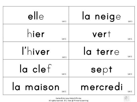 Core French Sight Words | Cartes Éclair pour Mots Difficiles | Distance ...