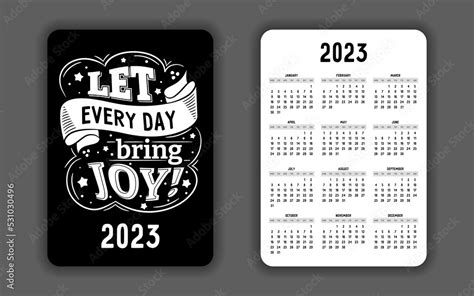 2023 Pocket Calendar Template With Chalk Lettering Let Every Day Bring
