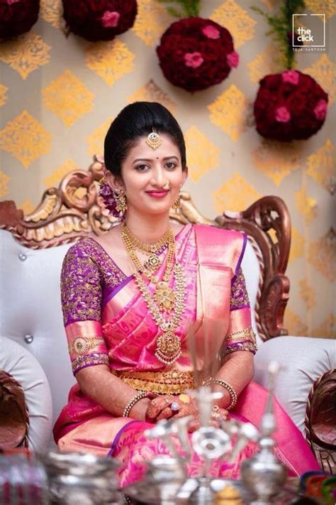 Pink Silk Saree And Purple Blouse Wedding Saree Blouse Designs