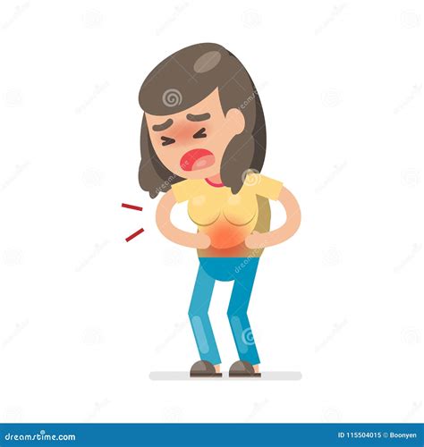 Cute Woman Having Stomach Ache And Suffering From Stomach Pain Vector