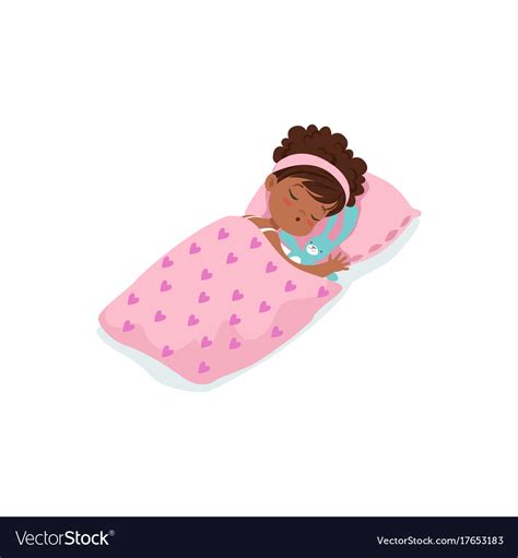 Adorable African Little Girl Sleeping On Her Bed Vector Image