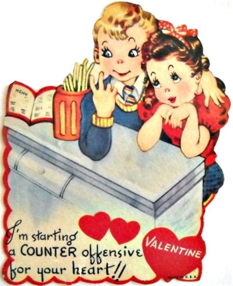 1940s Couple At Counter Valentine Vintage Valentine Cards Vintage