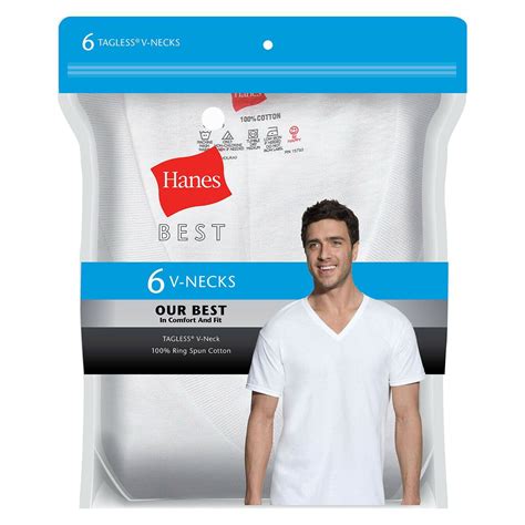 Hanes Tagless V Neck T Shirts Large White 6 Pack
