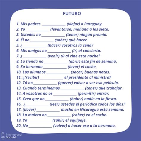 Futuro Ejercicios Para Aprender Español Ejercicios De Español