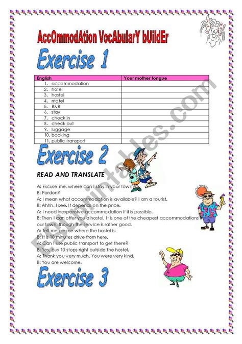 4 Exercises Accommodation And Travelling Vocabulary Builder Esl