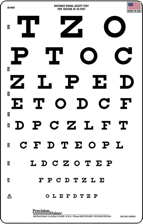 Amazon Com Snellen Vision Eye Test Chart 20 Ft 6 Meter Distance