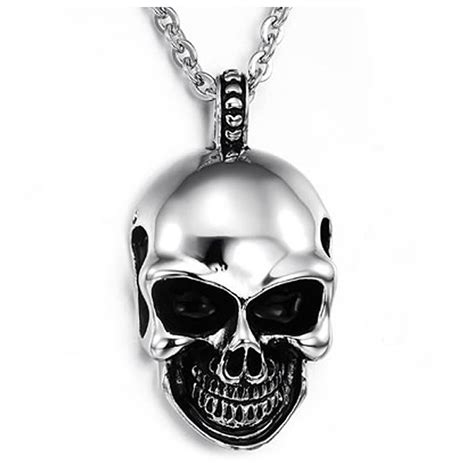 Jewelry Stainless Steel Skulls Gothic Pendant Necklace Black Silver