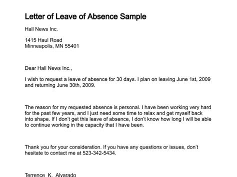 leave  absence letter  printable documents
