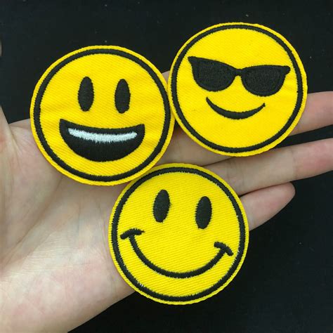 A Set Cute Emoticons Iron On Patch Sad Embroidered Patch Etsy