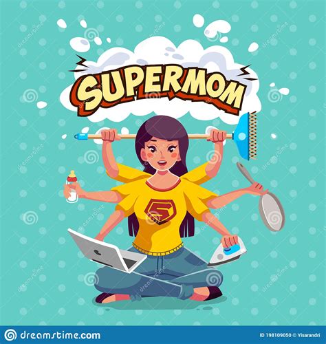 Supermom Mother With Many Arm Doing Many House Work-multitasking Mom ...