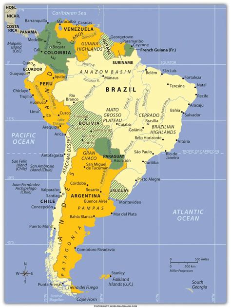 South America Mountains Map Map Of South America Mountains