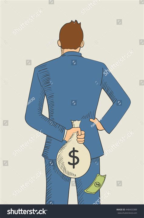 Cartoon Illustration Man Hiding Money Bag Stock Vector Royalty Free