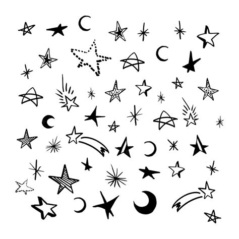Premium Vector Set Doodle Stars Collection Of Black Hand Drawn Stars