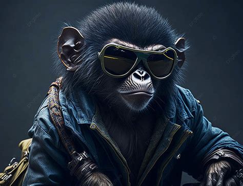Cool Afro Monkey Wearing Sunglasses Jeans Jacket Background Monkey