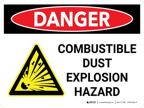 Danger Combustible Dust Explosion Hazard Landscape With Icon Wall Sign
