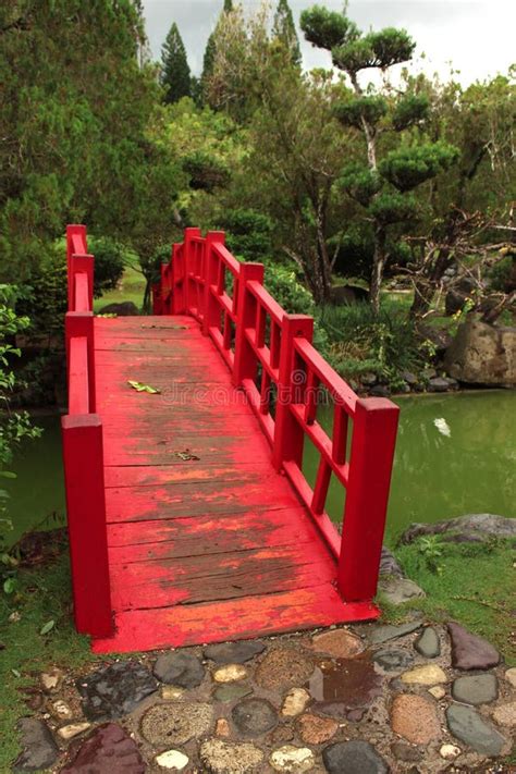 The Red Bridge In The Japanese Garden Stock Photo Image Of Nature