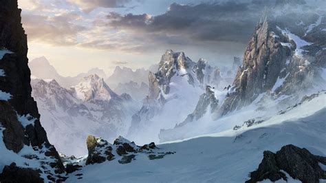 Cold Beauty Fantasy Landscape Mountains Aesthetic Snowy Mountains