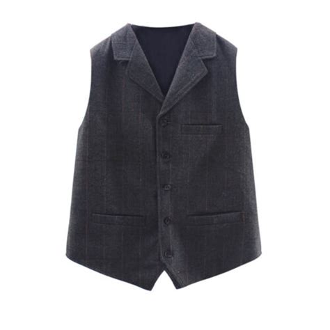 Chic Mens Plaid Vests Wool Herringbone Tweed Retro Waistcoat Suits