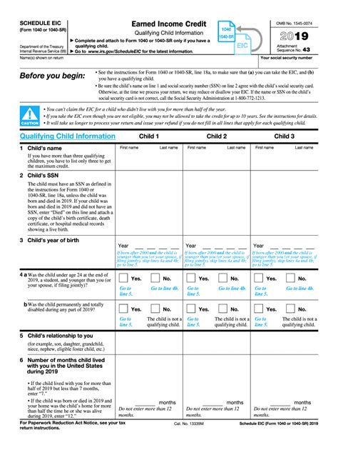 Irs 1040 Schedule Eic 2019 Fill Out Tax Template Online Us Legal