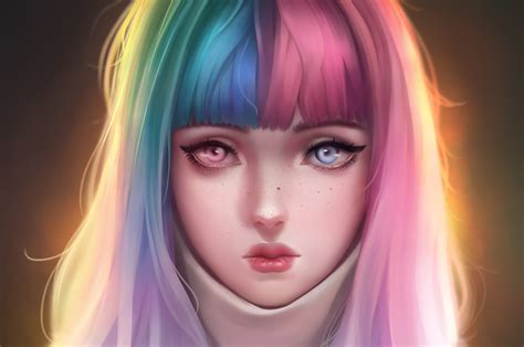 2560x1700 Anime Girl Colorful Hairs 4k Chromebook Pixel Hd 4k