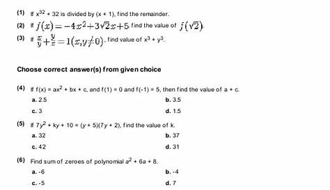 Class 9 - Polynomials | Math Practice, Questions, Tests, Worksheets