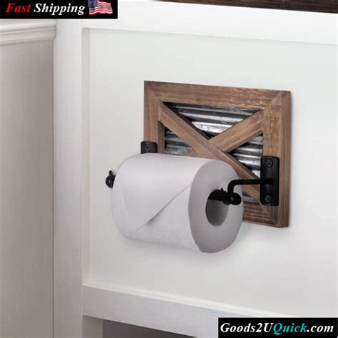 Rustic Farmhouse Toilet Paper Holder With Warm Brown Wood And