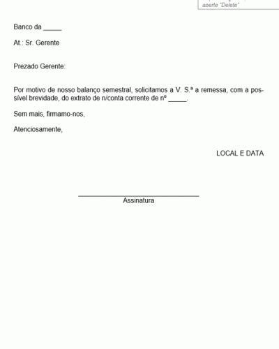 Modelo De Solicitação De Extrato De Conta Corrente Modelo Simples