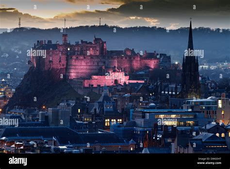 Edinburgh Castle Seen At Dusk From From Salisbury Crags Stock Photo Alamy