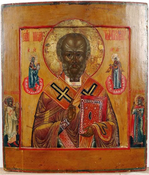 Russian Icon Saint Nicholas The Wonderworker Of Myra With Two Border