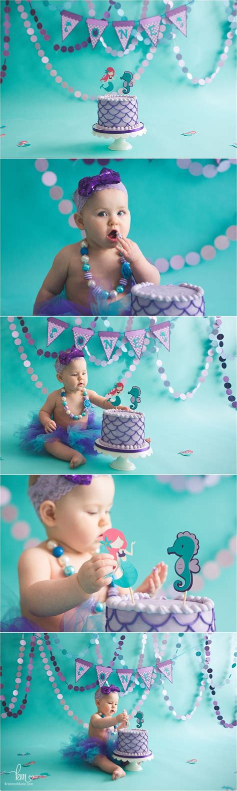 Purple And Teal Mermaid 1st Birthday Cake Smash 1st Birthday Cake Smash